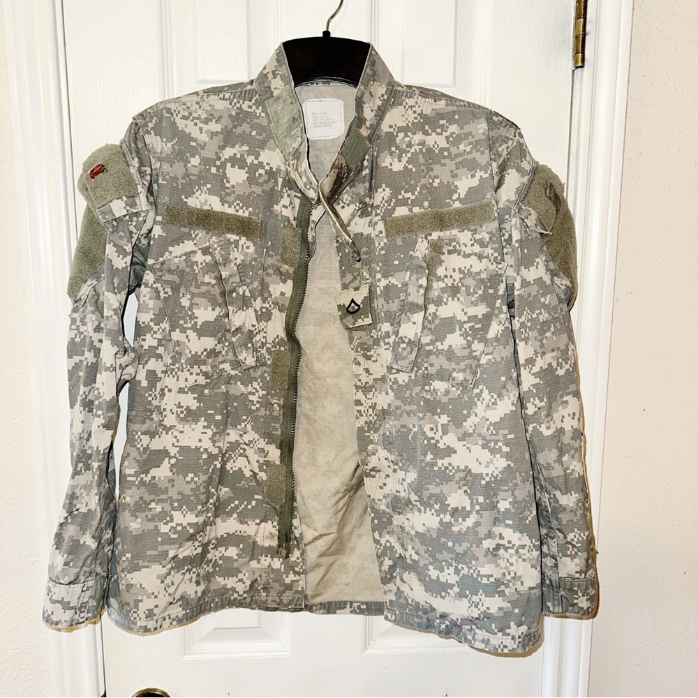 Digital Camo Army Jacket Gray Military Combat Coat Size S